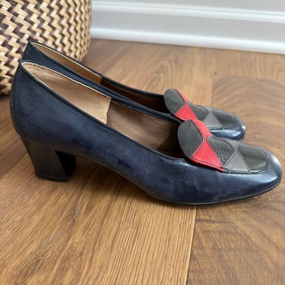 Vintage 60s 70s Imperial Block 2.5” Heel Shoes Navy Blue Black Red Grey 7 - Picture 4 of 11